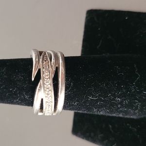 Size 7 sterling silver .925 and diamond Wedding Band ring Wave